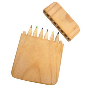 6 pack colorful pencil set in wood box