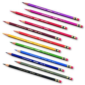 7 inch round sharpened colorful pencil poplar wood painting with eraser stamping